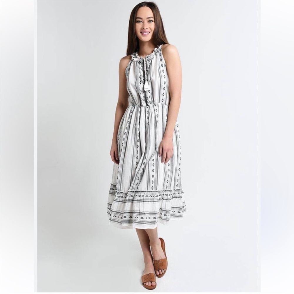 Roller Rabbit Anthropologie Odelle Dress White Gray Geometric Size M